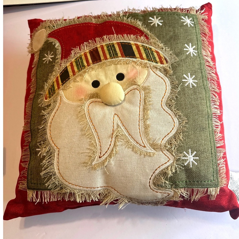 Santa Claus Throw Pillow Unisex 17x17 Red Green Excellent Rustic Decor Holiday‎
